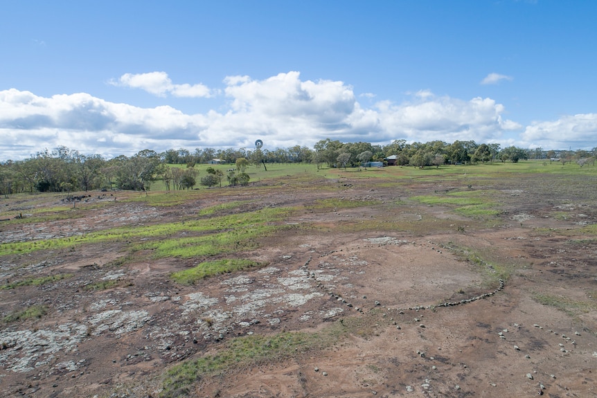 A rock ring on the Gummingurru Bora ground from the air in April 2019.