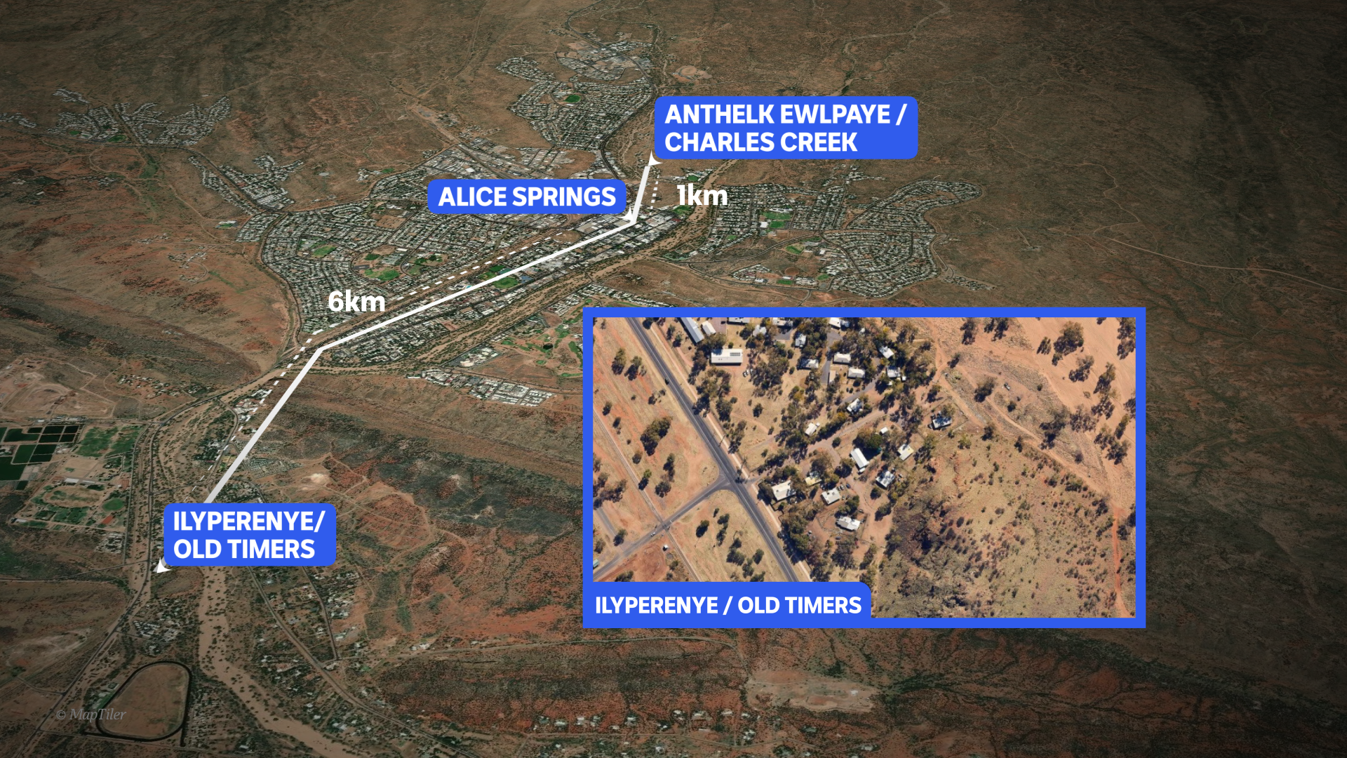 An aerial map of the town camp outside Alice Springs.