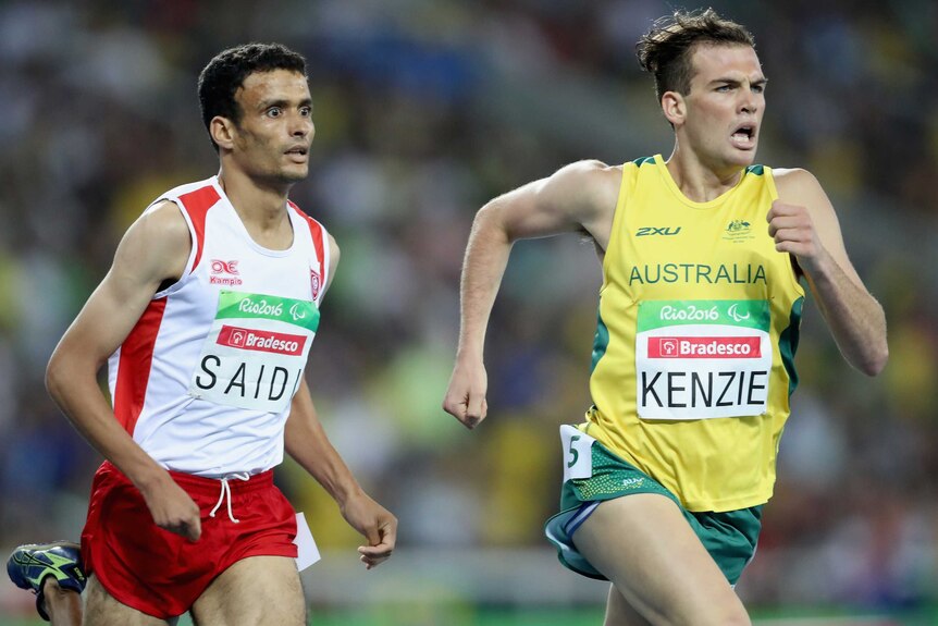 Deon Kenzie sprints for the line in the 1,500m T38 final