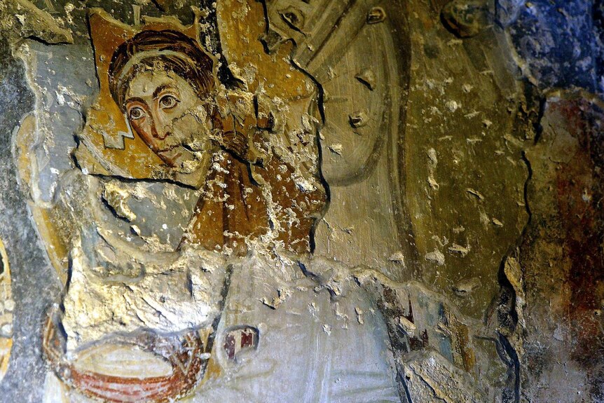 A detail of a fresco of Santa Maria Antiqua church in Rome