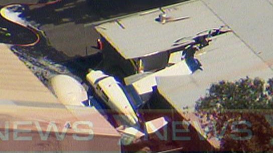 Twitter image of a plane which crashed into two hangars at Northam airport.