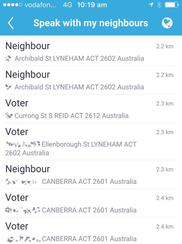 A screen shot of the Coalition for Marriage's Freedom Team app interface.