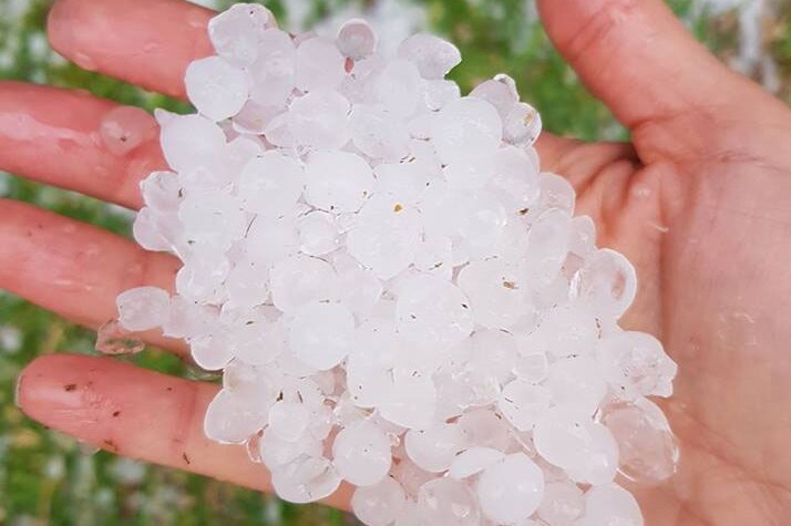 A handful of hail which fell in Baldivis.