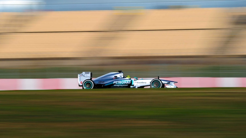 Rosberg races around Barcelona track