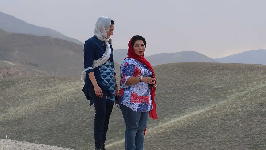 Laila and Karishma on a hill above Kabul.