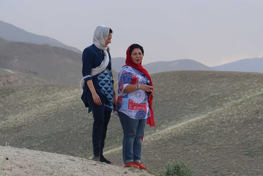 Laila and Karishma on a hill above Kabul.