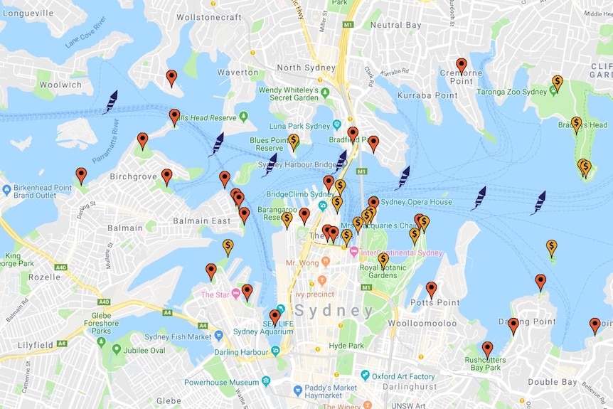 A map of the free and ticketed areas for Sydney New Year's Eve fireworks