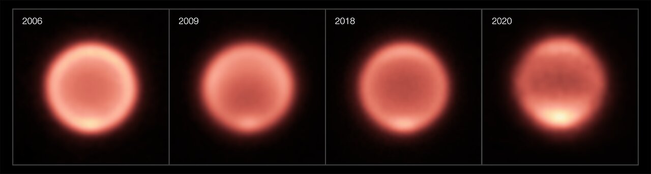 Composite images showing Neptune between 2006 and 2020