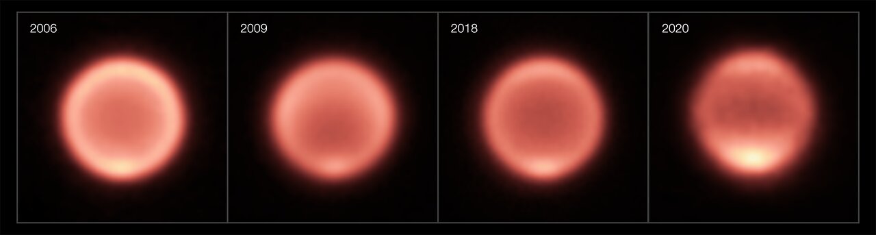 Imágenes compuestas que muestran a Neptuno entre 2006 y 2020