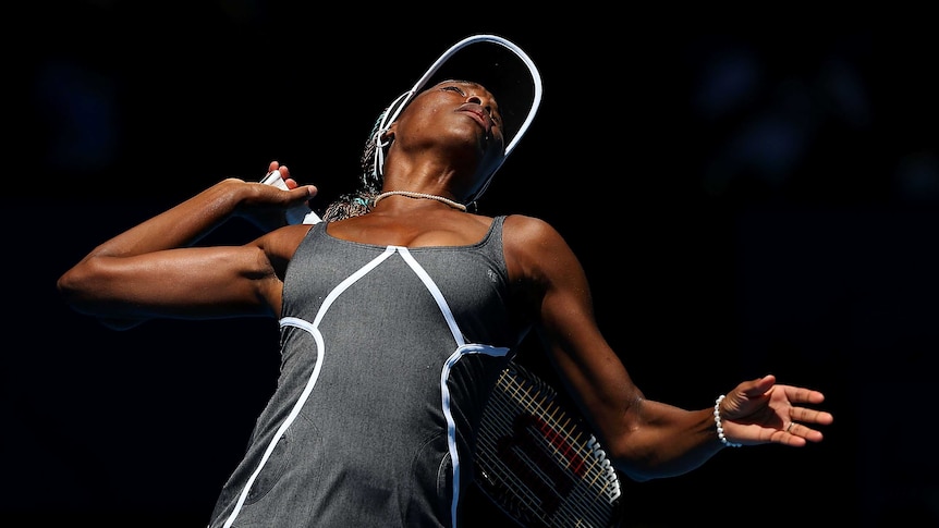 Positive display ... Venus Williams serves in her singles match against Chanelle Scheepers