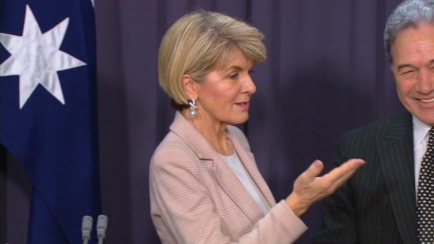 Foreign Minister Julie Bishop fronts media with NZ's Deputy PM Winston Peters