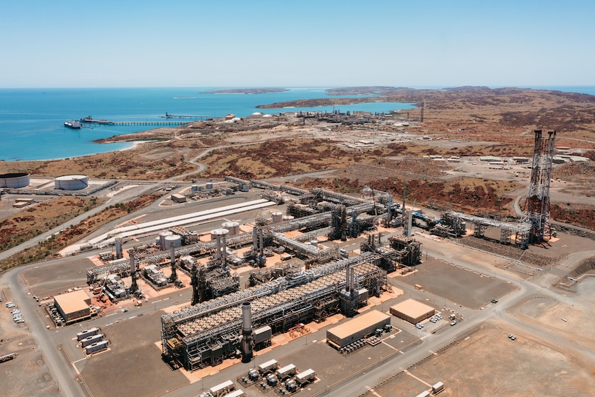 An aerial shot of Woodside's Pluto LNG project.