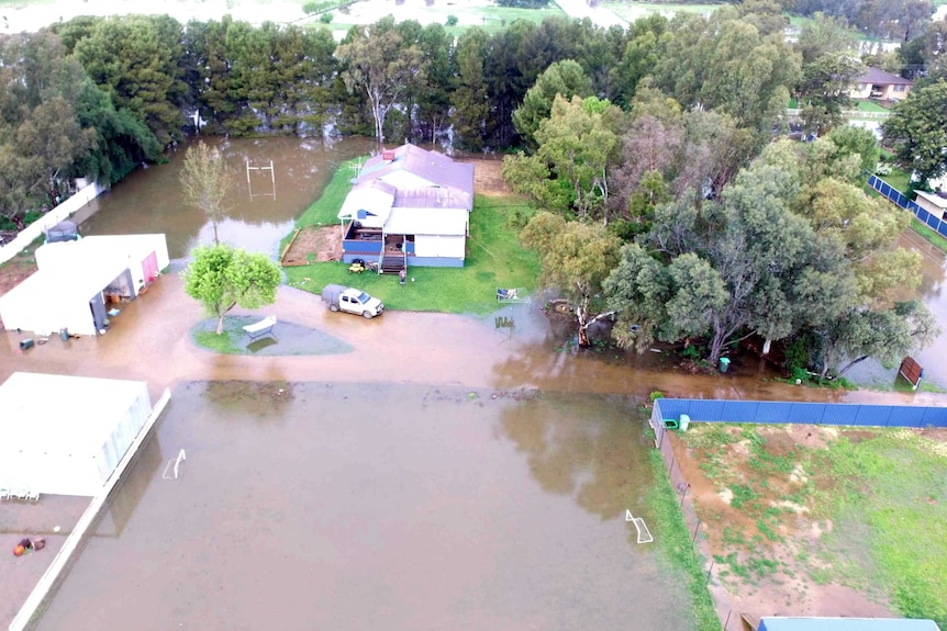 An aerial picture of a flooded Forbes property