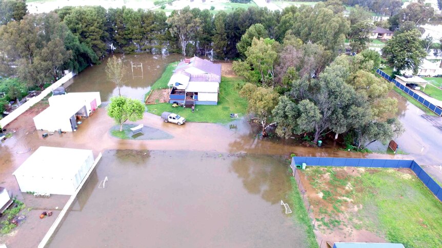 An aerial picture of a flooded Forbes property