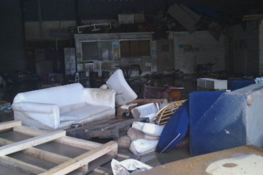 A flooded furniture warehouse.