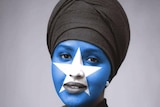 Fadumo Dayib, Somali presidential candidate, with the flag of Somalia on her face.