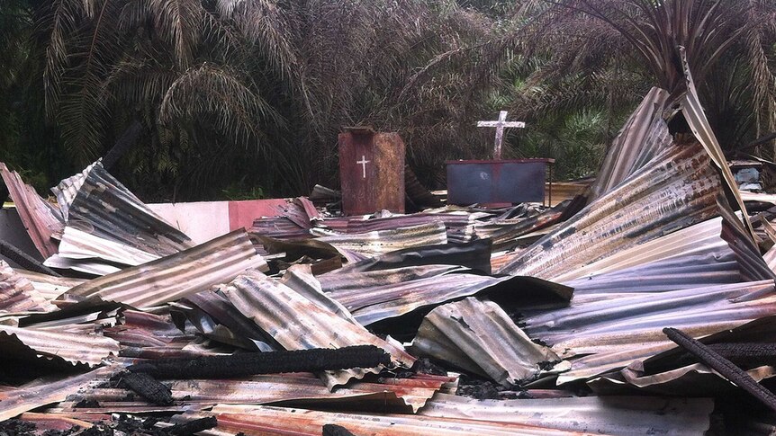 Burned church in Indonesia's Aceh