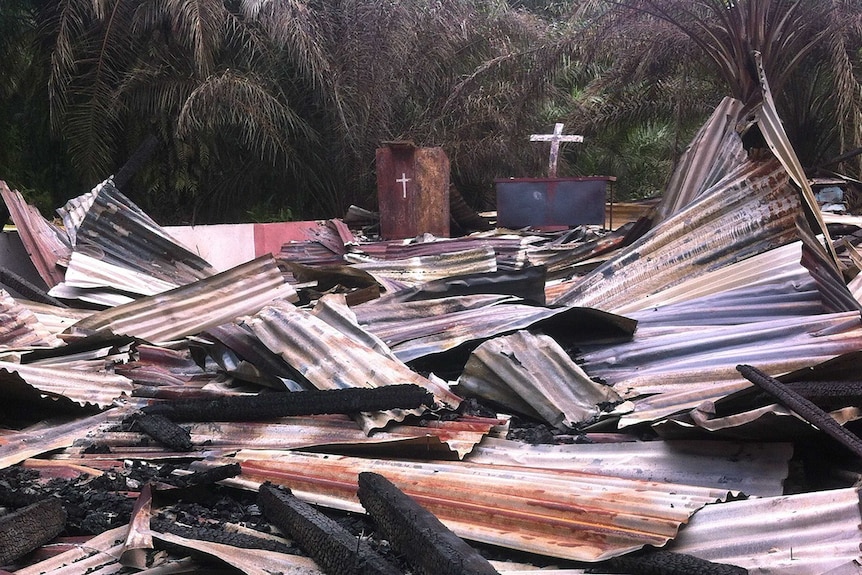 Burned church in Indonesia's Aceh