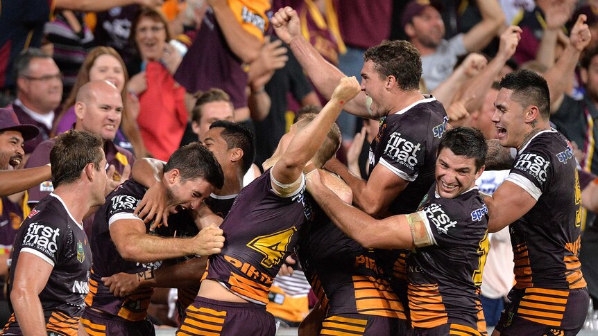 Ben Hunt celebrates scoring golden-point try against the Roosters