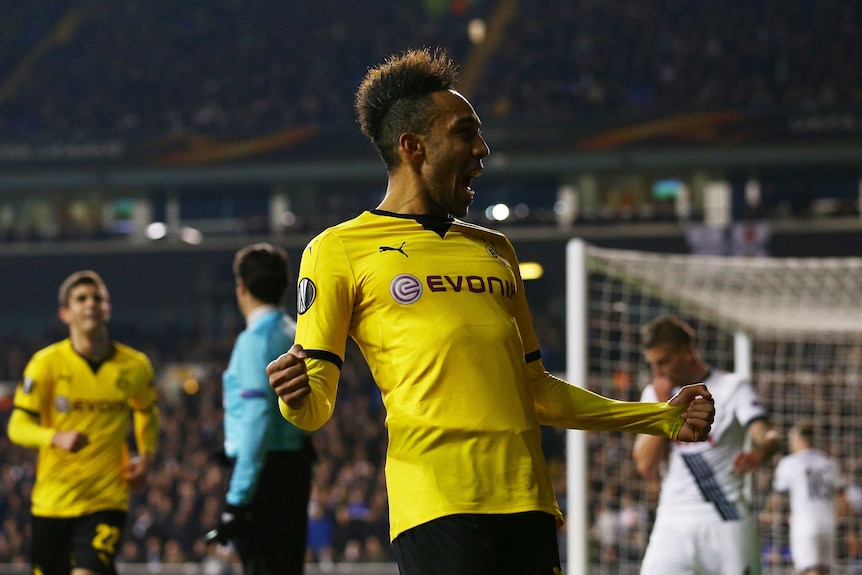 Aubameyang celebrates goal against Spurs