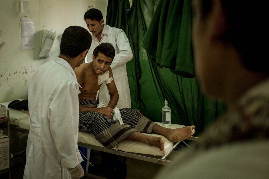 A young man is treated in the emergency room of Sada'ah's Yemeni Republic Hospital.