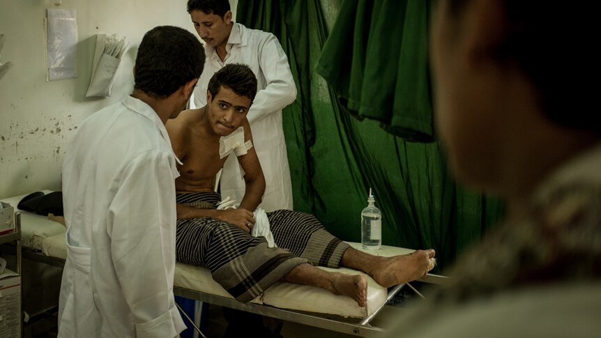 A young man is treated in the emergency room of Sada'ah's Yemeni Republic Hospital.