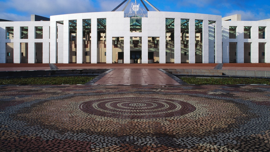 A view of an intricate mosaic in the forecourt of Australia's Parliament House in Canberra