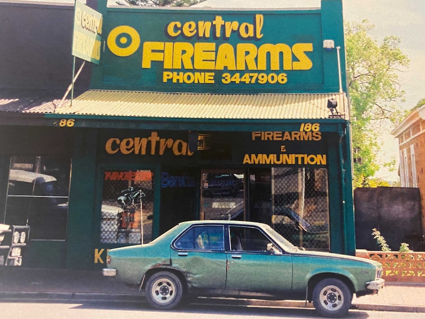 A shop with a green and yellow colourway called Central Firearms