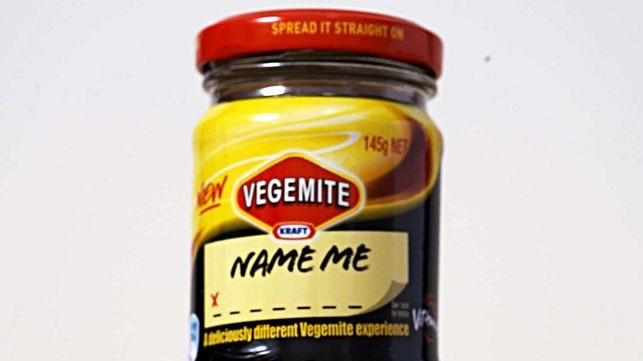 Four jars of new vegemite with name me written on them