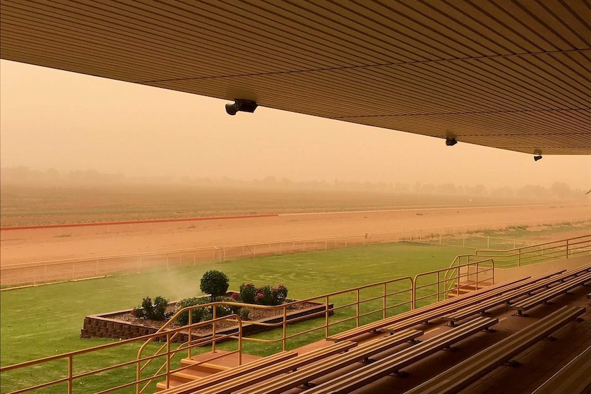 A dust storm seen from the Central Warrego Race Club at Charleville.