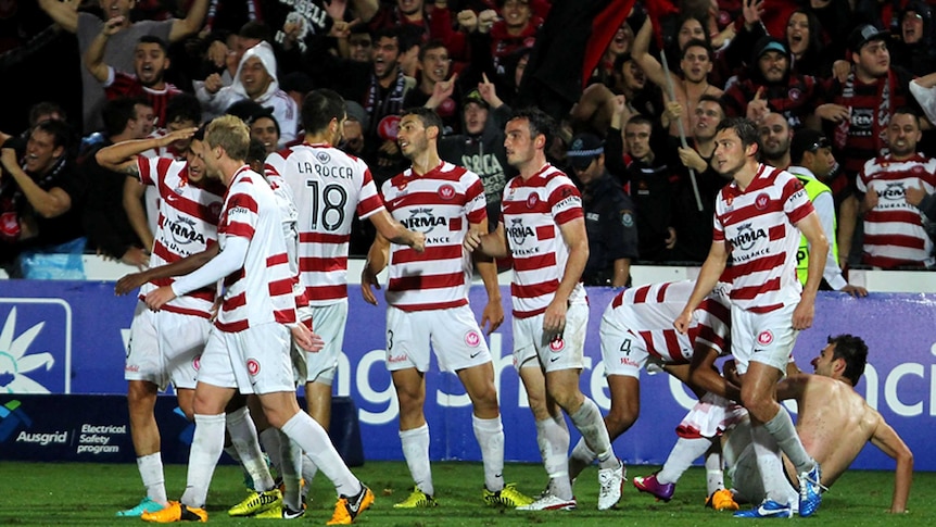 Wanderers celebrate Haliti's winner