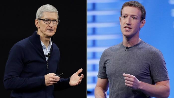 Apple and Facebook CEOs Tim Cook and Mark Zuckerberg