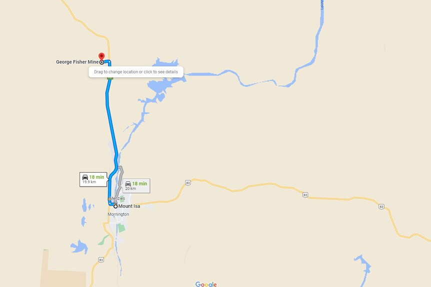 Map of mine to Mount Isa. 