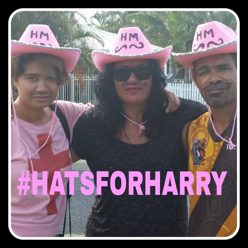 Riana, Ana Daniel Kielly wear pink hats to support the #hatsforharry campaign