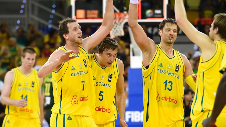 Boomers celebrate a point against Lithuania