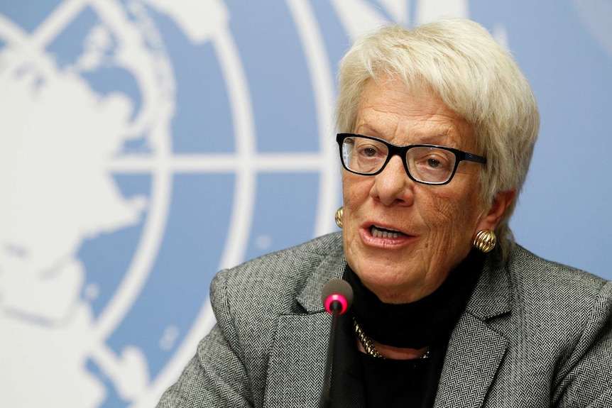 Commission of Inquiry on Syria co-commissioner Carla del Ponte speaks during a news conference.