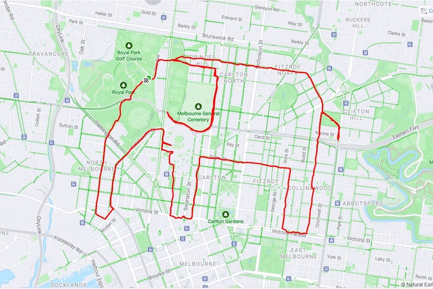 An outline of an elephant near Royal Park in Melbourne, entitled 'Royal Parkyderm'