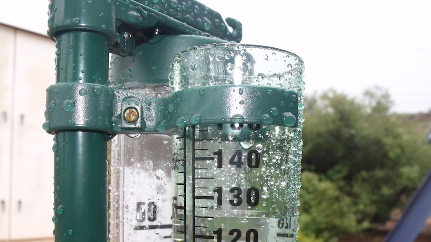 A close up of the gauge showing rain recordings