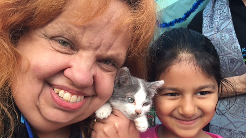 Laurece Yzelman with Connie the kitten and Nareen Panesar