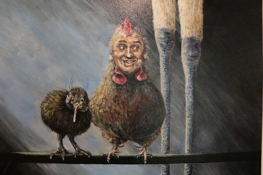 A painting depicting Barnaby Joyce as a bird.