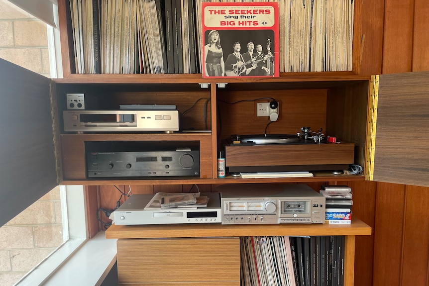 1960s cabinet with sound system and records