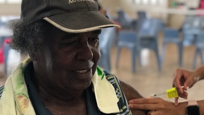A Torres Strait Island man receiving his vaccination