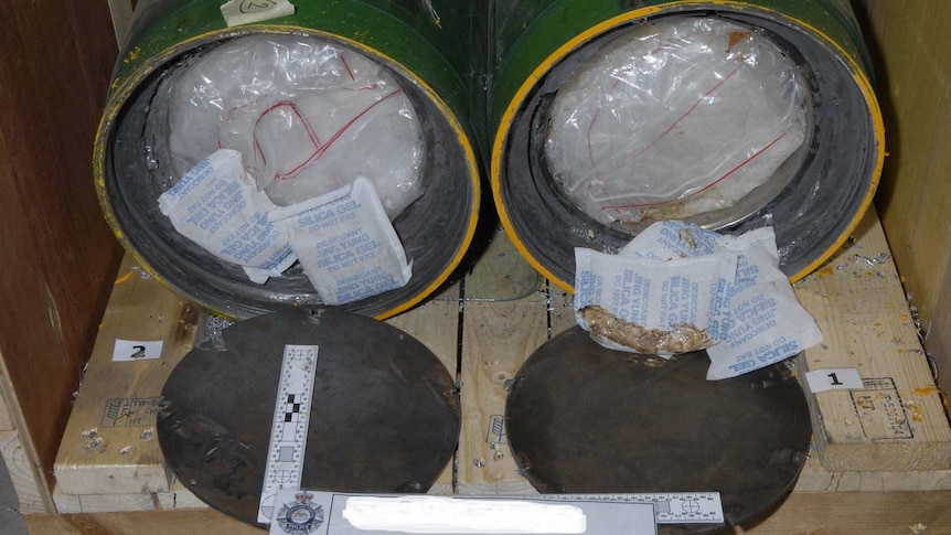 Australian Federal Police have found 42 kilograms of the drug ice inside steel rollers.