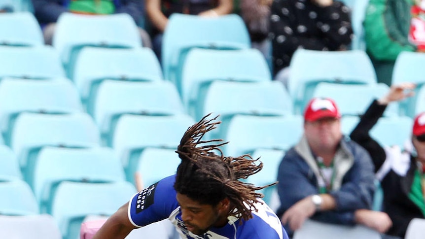 Star of the show... In-demand Bulldogs centre Jamal Idris scores against the Rabbitohs.