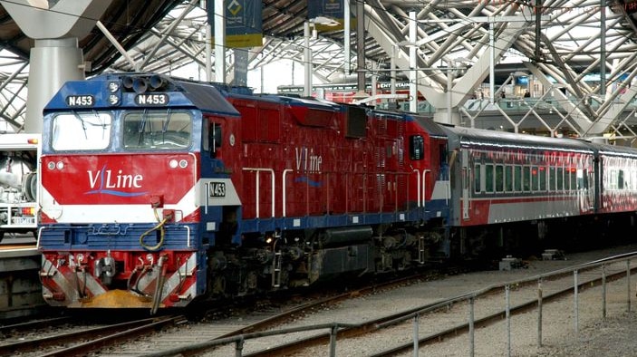 A V-Line train at Southern Cross Station in Melbourne