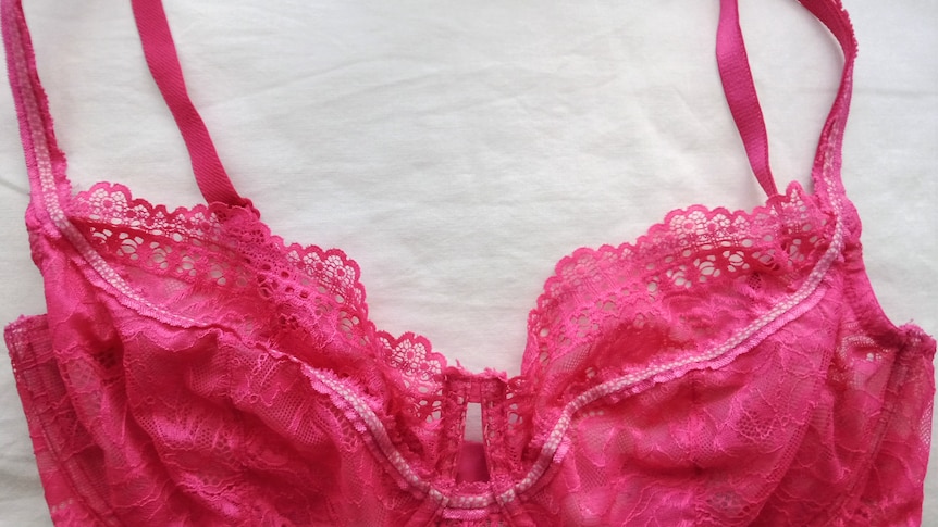 A hot pink lacy bra