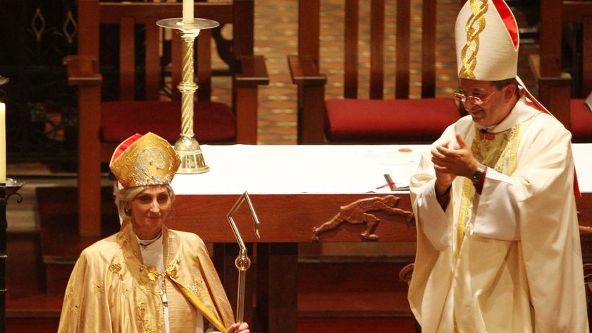 Perth Archdeacon Kay Goldsworthy, left, is consecrated at St George's Cathedral