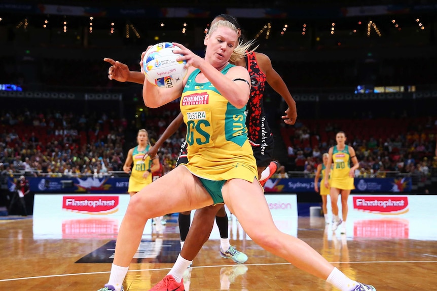 Dominant performance ... Caitlin Thwaites catches the ball during the Diamonds' victory