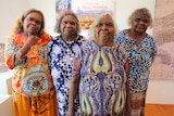 Aboriginal artists from Ernabella at the launch of an exhibition at the Sturt Gallery