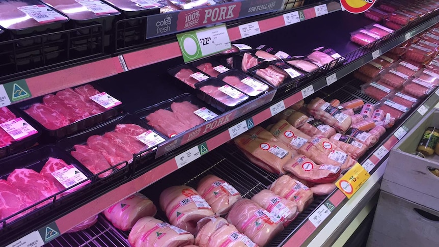 Fresh pork for sale in the supermarket